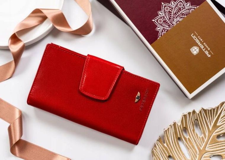 Portfel, czerwony, skórzany, RFID, Peterson