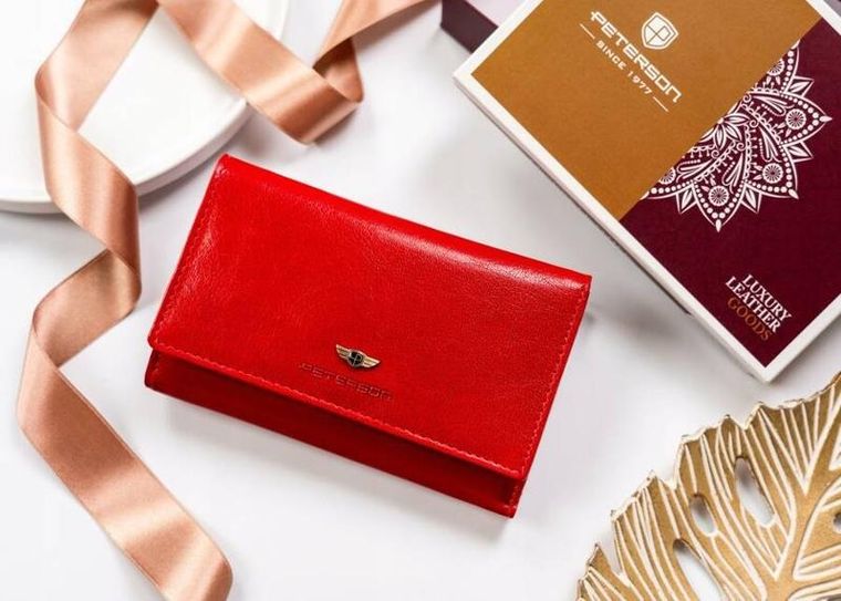 Portfel, czerwony, skórzany, RFID, Peterson