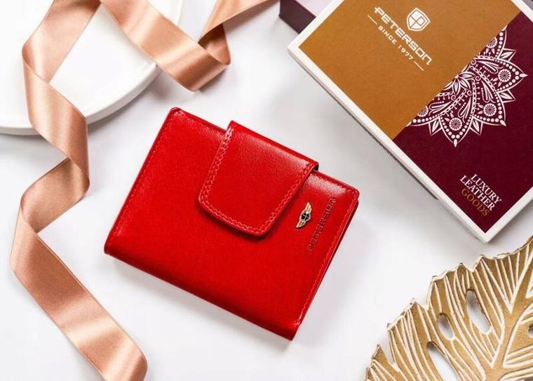 Portfel, czerwony, skórzany, RFID, Peterson