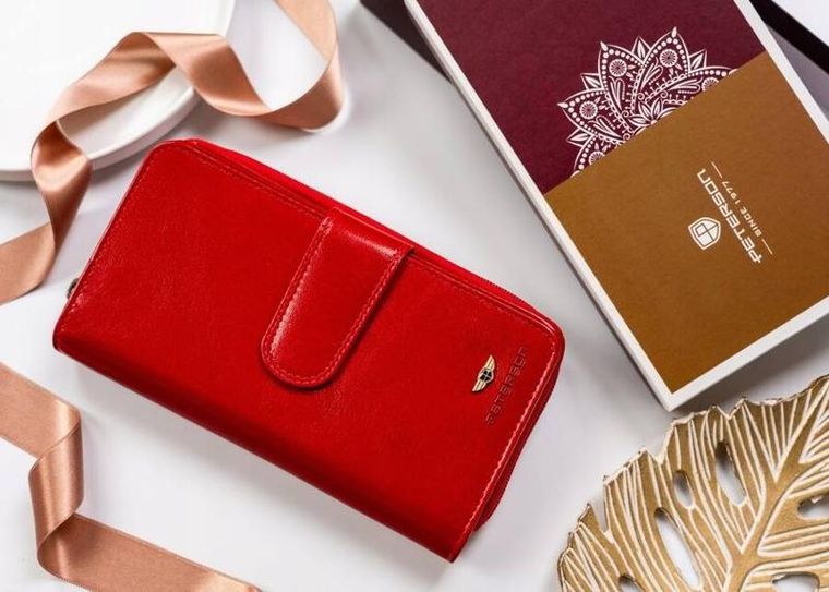 Portfel, czerwony, skórzany, RFID, Peterson