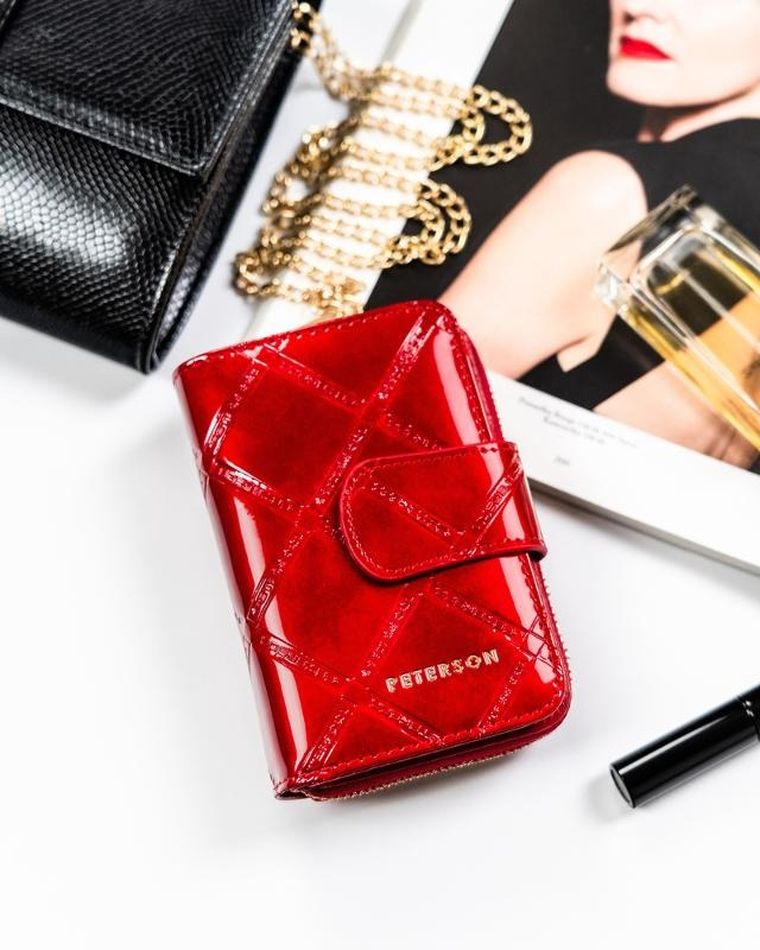 Portfel, czerwony, skórzany, RFID, Peterson