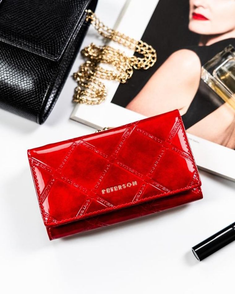 Portfel, czerwony, skórzany, RFID, Peterson