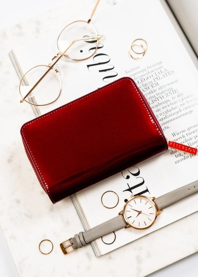 Portfel, czerwony, skórzany, RFID, Peterson