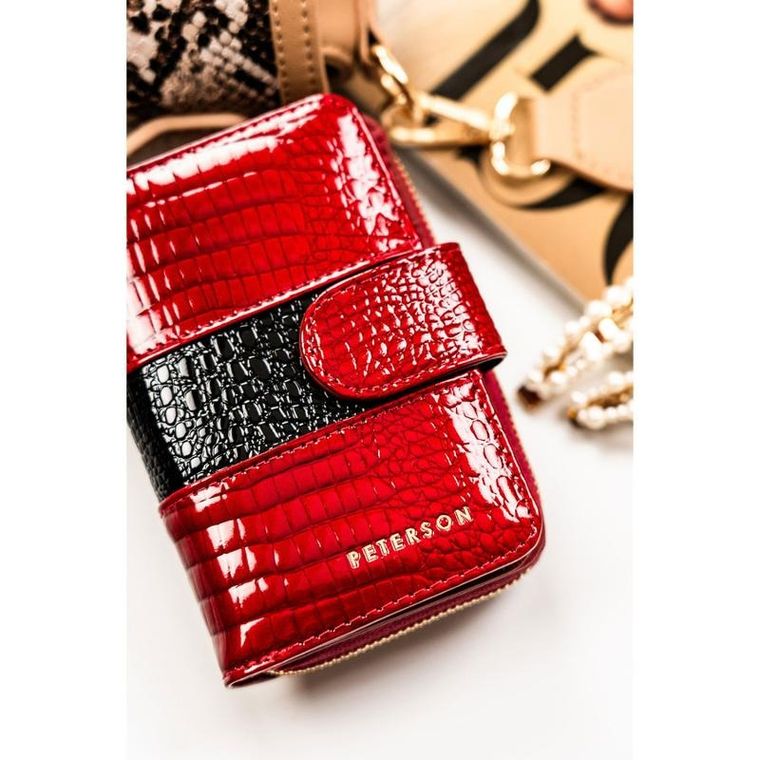 Portfel, czerwony, skórzany, RFID, Peterson