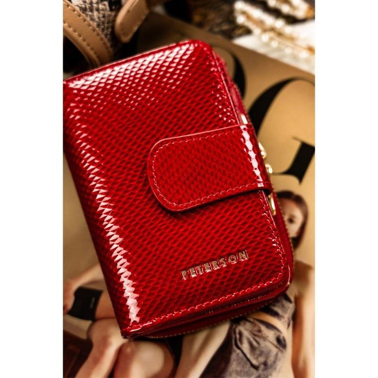 Portfel, czerwony, skórzany, RFID, Peterson
