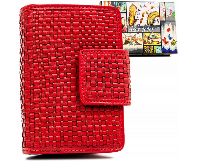 Portfel, czerwony, skórzany, RFID, Rovicky
