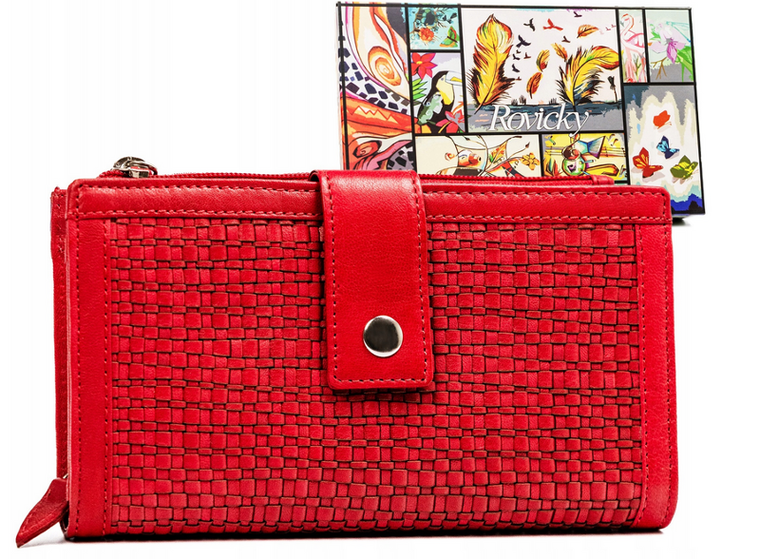 Portfel, czerwony, skórzany, RFID, Rovicky