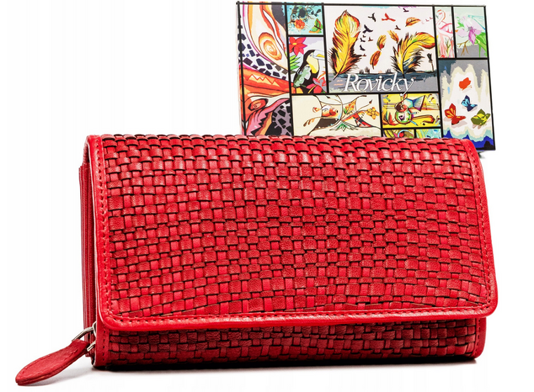 Portfel, czerwony, skórzany, RFID, Rovicky
