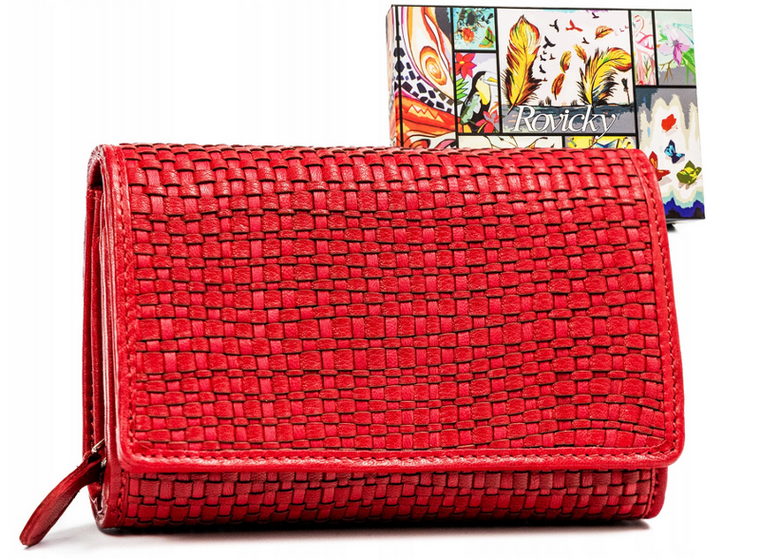 Portfel, czerwony, skórzany, RFID, Rovicky