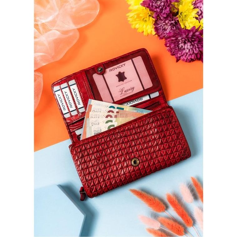 Portfel, czerwony, skórzany, Rovicky