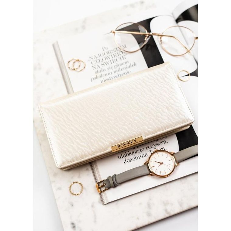 Portfel, ecru, skóra ekologiczna, RFID, Rovicky