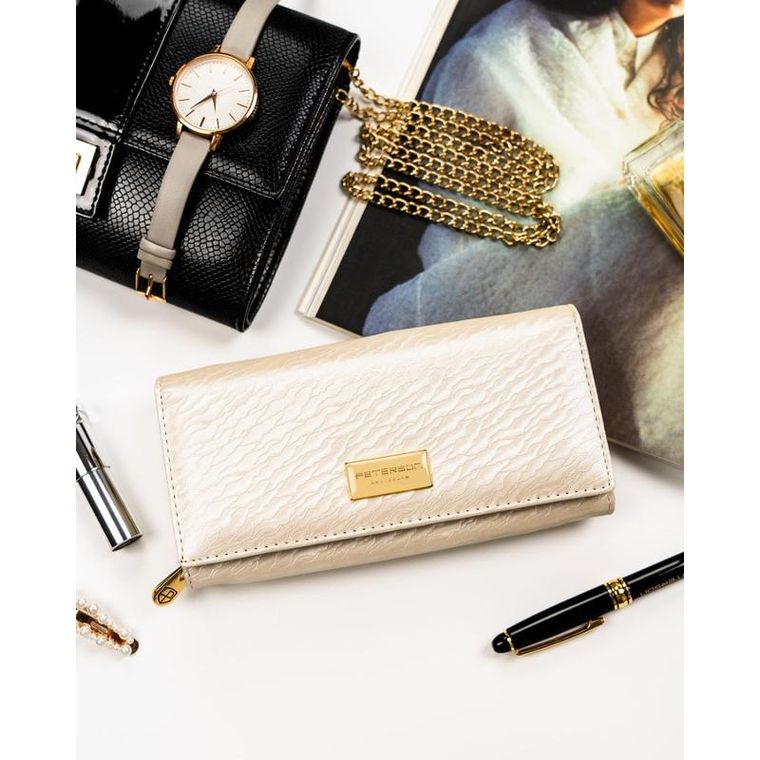 Portfel, ecru, skóra naturalna i ekologiczna, Peterson