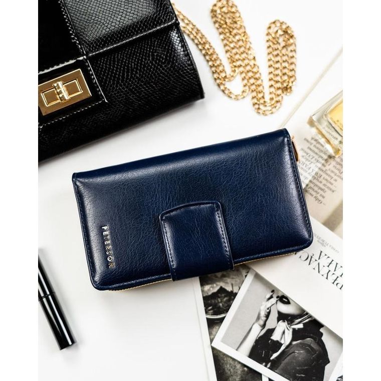 Portfel, granatowy, skóra ekologiczna, Peterson