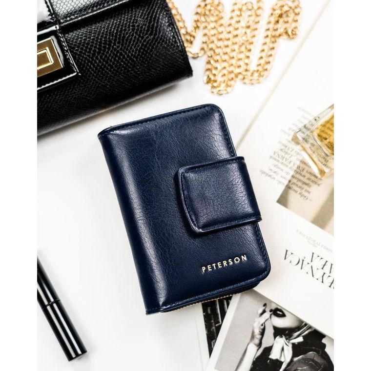 Portfel, granatowy, skóra ekologiczna, Peterson