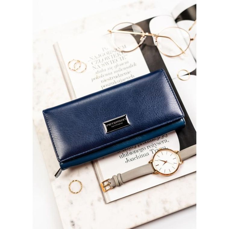 Portfel, granatowy, skóra ekologiczna, Peterson