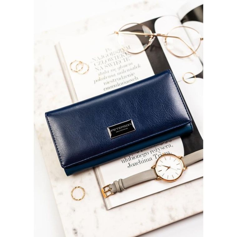Portfel, granatowy, skóra ekologiczna, Peterson