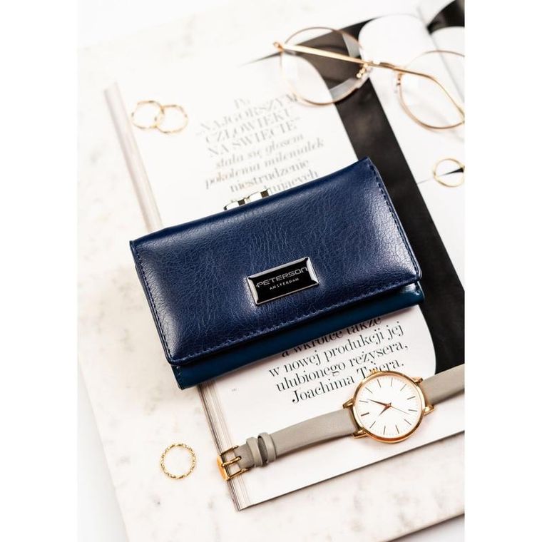 Portfel, granatowy, skóra ekologiczna, Peterson