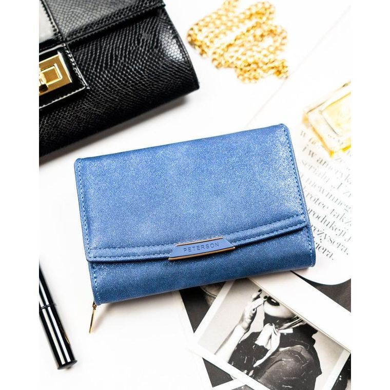 Portfel, granatowy, skóra ekologiczna, RFID, Peterson