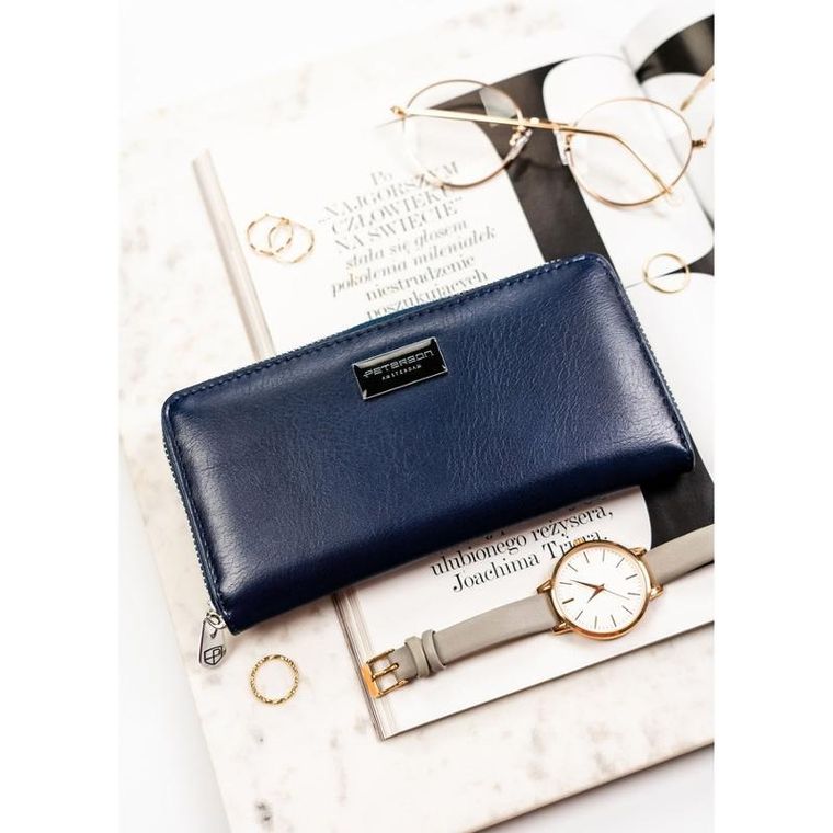 Portfel, granatowy, skórzany, Peterson