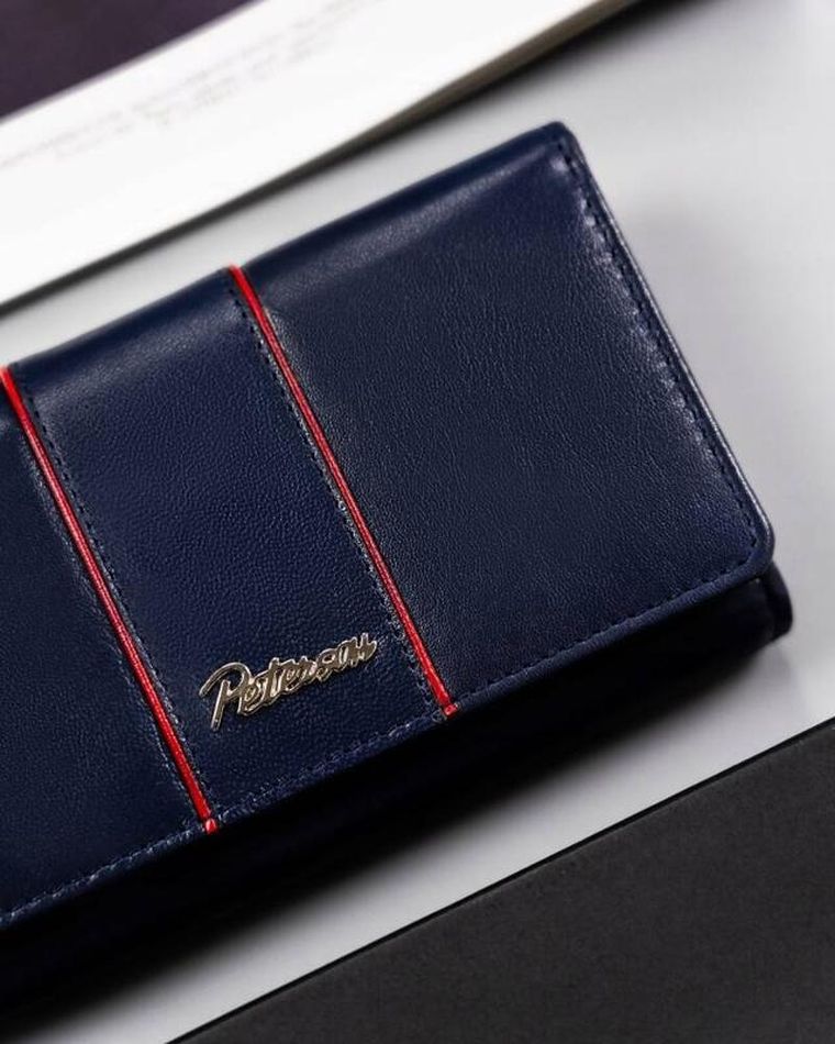 Portfel, granatowy, skórzany, RFID, Peterson