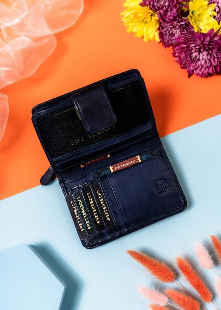 Portfel, granatowy, skórzany, RFID, Rovicky