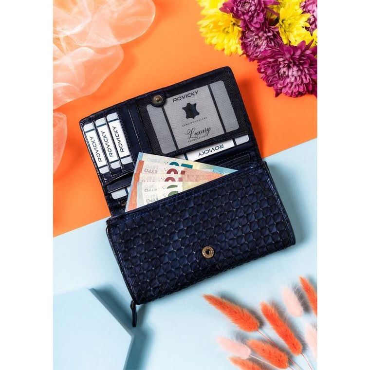 Portfel, granatowy, skórzany, Rovicky