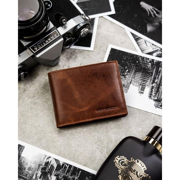 Portfel, jasnobrązowy, skórzany, Peterson