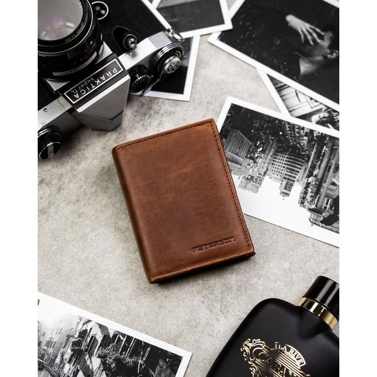 Portfel, jasnobrązowy, skórzany, RFID, Peterson