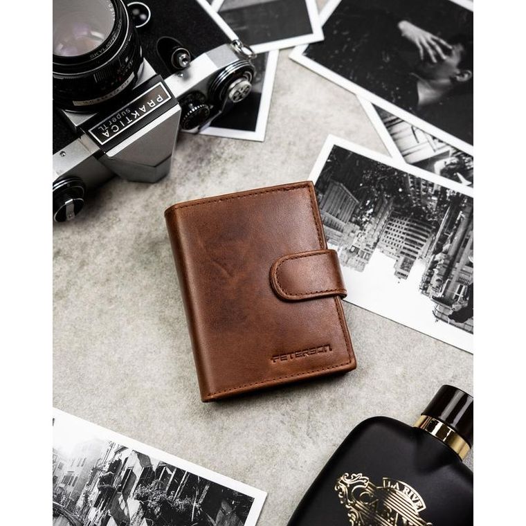 Portfel, jasnobrązowy, skórzany, RFID, Peterson