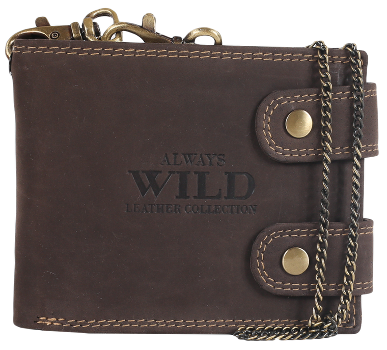 Portfel męski skórzany z łańcuchem i z RFID, Always Wild