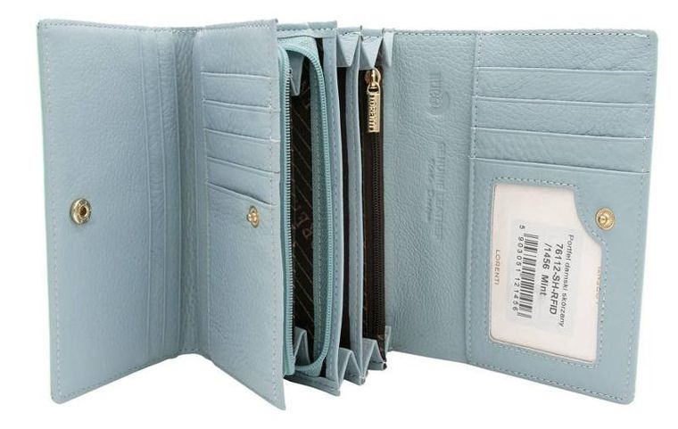 Portfel, miętowy, skórzany, RFID, Lorenti