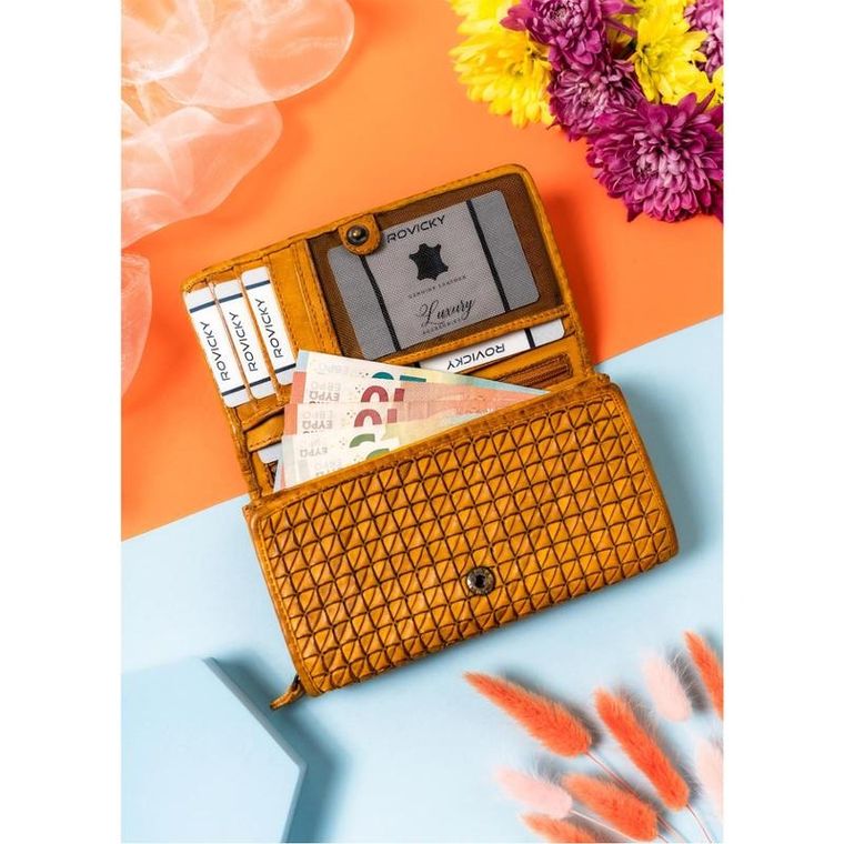 Portfel, musztardowy, skórzany, Rovicky