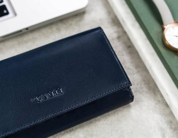 Portfel, niebieski, skórzany, Cavaldi