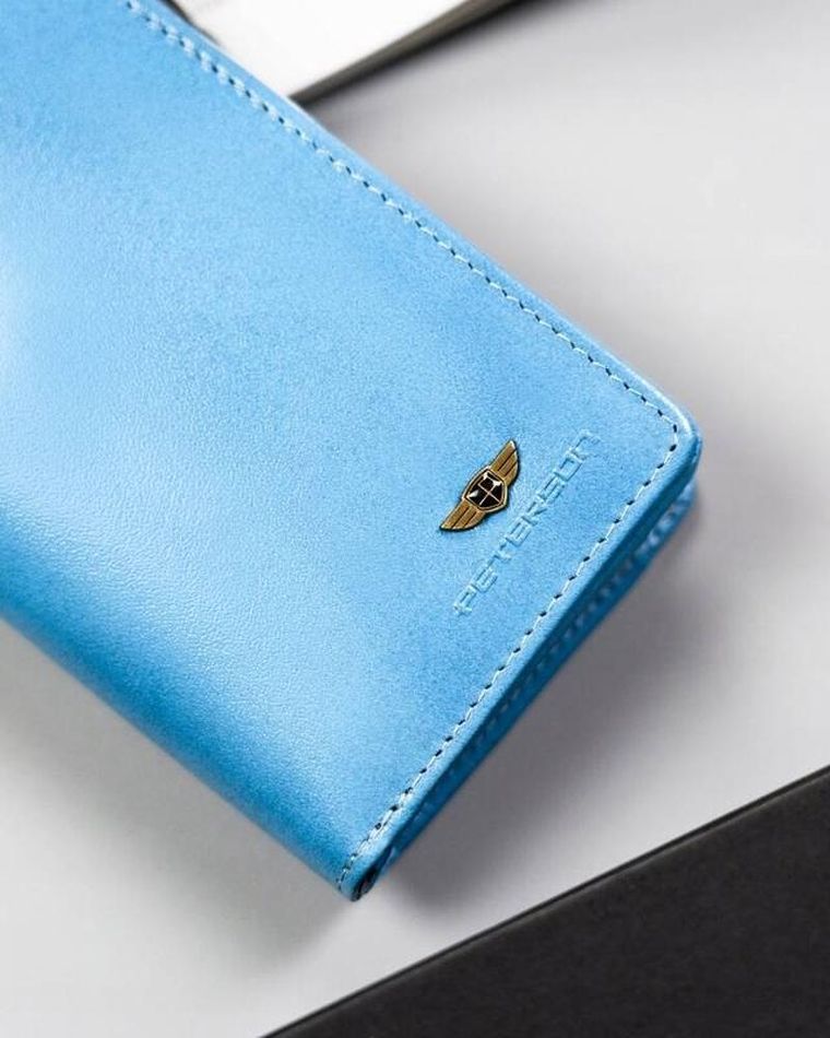 Portfel, niebieski, skórzany, RFID, Peterson