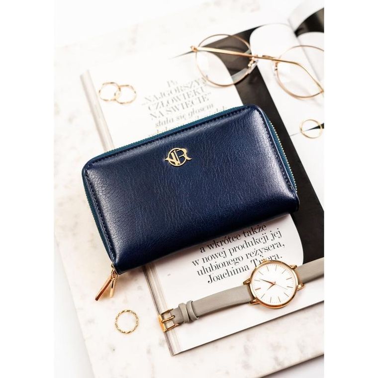 Portfel-piórnik, granatowy, skóra ekologiczna, Rovicky