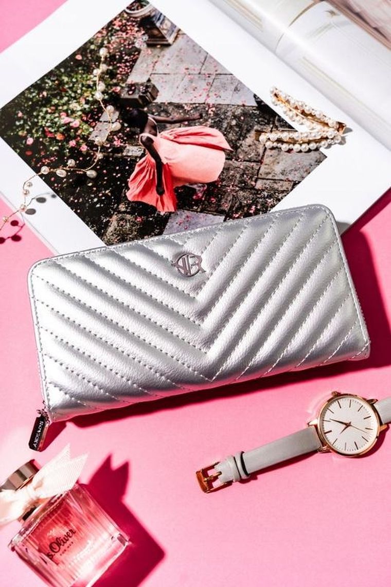 Portfel-piórnik, srebrny, skóra ekologiczna, Rovicky