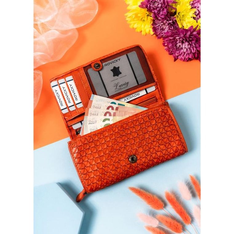 Portfel, pomarańczowy, skórzany, RFID, Rovicky