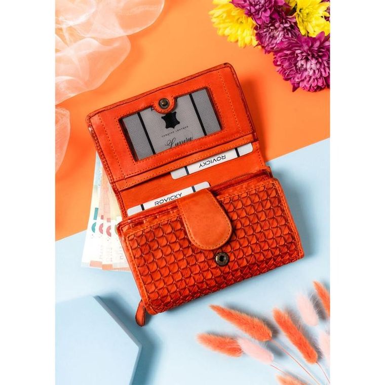 Portfel, pomarańczowy, skórzany, Rovicky