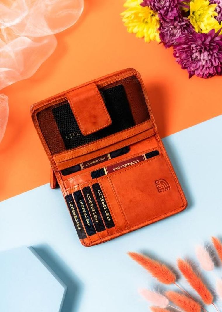 Portfel, pomarańczowy, skórzany, Rovicky