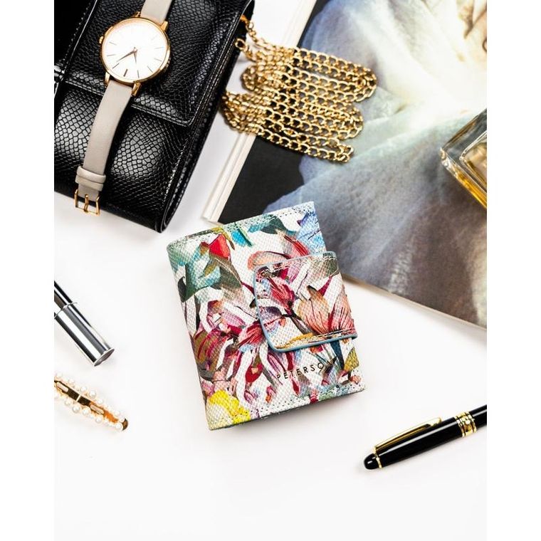 Portfel, skórzany, kwiatowy wzór, Peterson