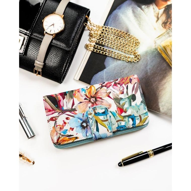 Portfel, skórzany, kwiatowy wzór, Peterson