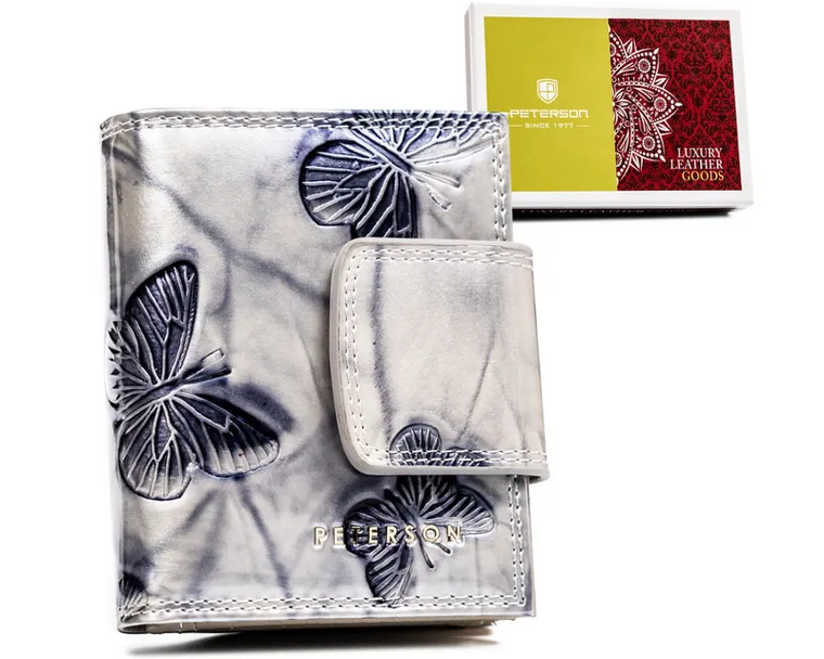 Portfel, srebrno-niebieski, skórzany, RFID, Peterson