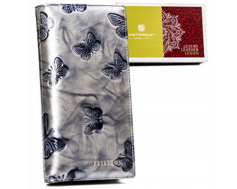 Portfel, srebrno-niebieski, skórzany, RFID, Peterson