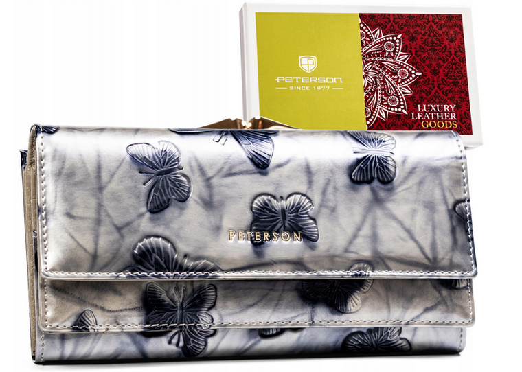 Portfel, srebrno-niebieski, skórzany, RFID, Peterson