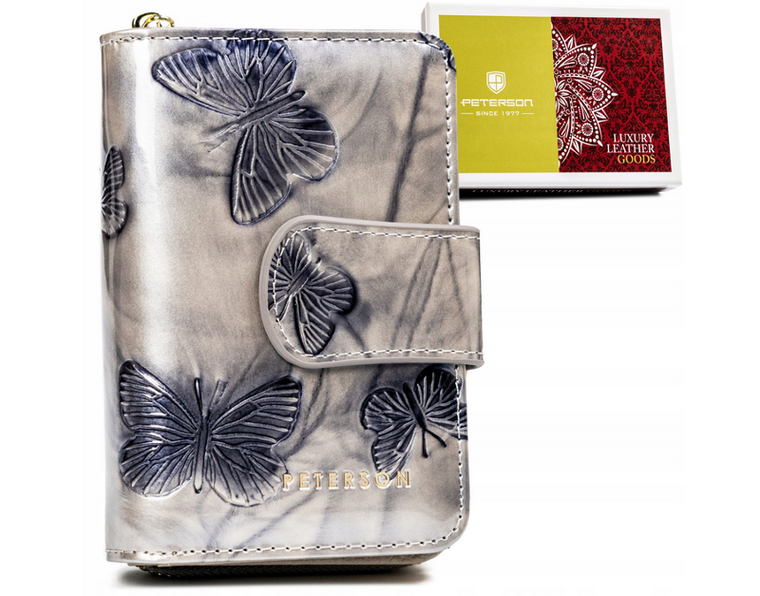 Portfel, srebrno-niebieski, skórzany, RFID, Peterson