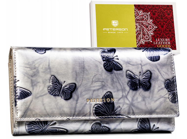 Portfel, srebrno-niebieski, skórzany, RFID, Peterson