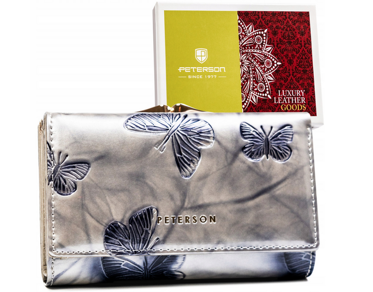 Portfel, srebrno-niebieski, skórzany, RFID, Peterson