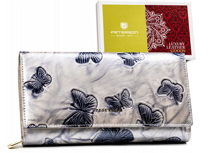Portfel, srebrno-niebieski, skórzany, RFID, Peterson