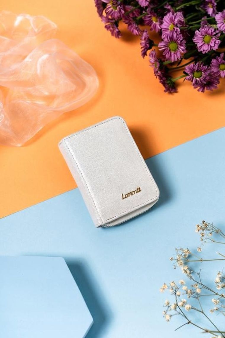 Portfel, srebrny, skórzany, Lorenti