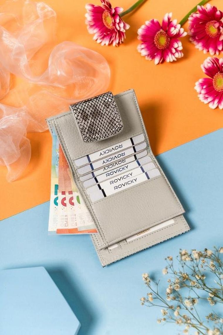 Portfel, srebrny, skórzany, Lorenti